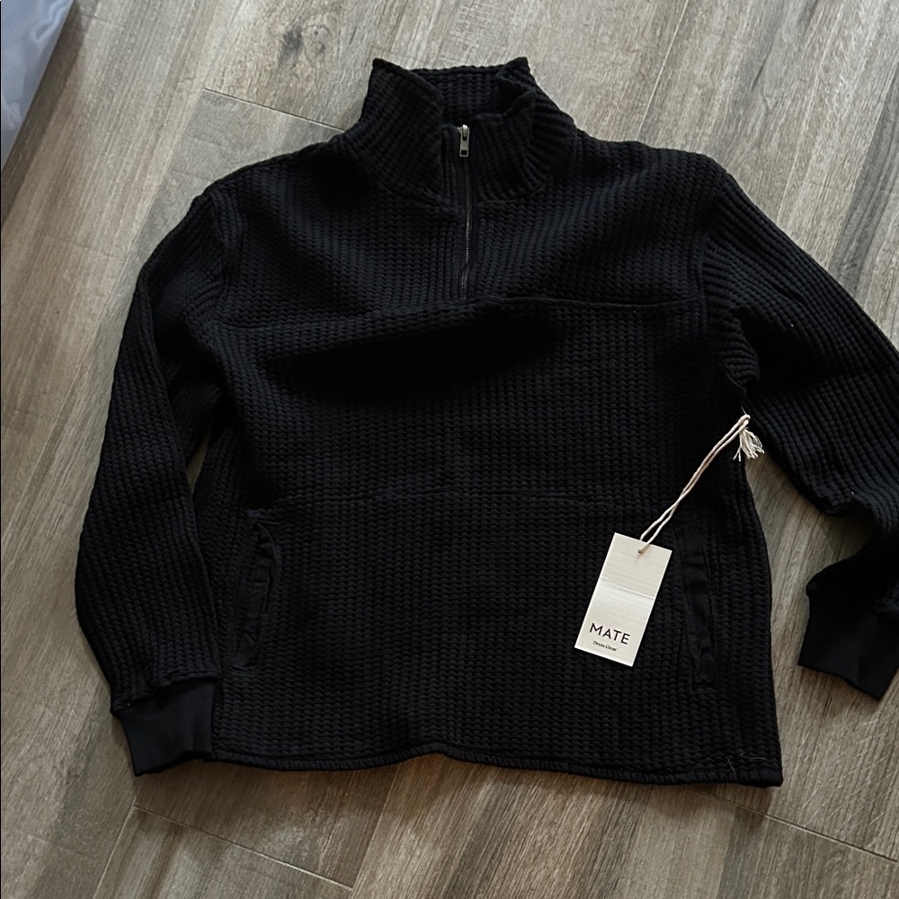 Mate Black Waffle Knit Half-Zip Sweater size XS NWT